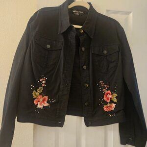 Lana Erica boho black lightweight jacket Moto floral embroidery XL